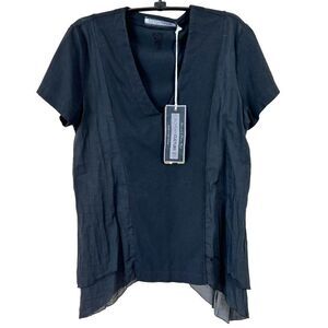 European Culture Black V-Neck Tunic Blouse